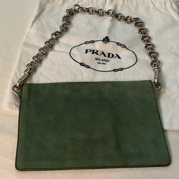 PRADA Camoscio Suede Metal Sound Bag Green - Picture 7 of 15
